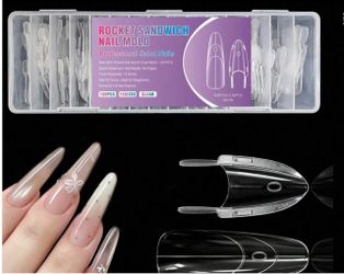 120PCS/Box Rocket Sandwich Nail Form Mold, 60Pcs Top Mold+60Pcs Bottom Mold 15 Sizes Clear Reusable Acrylic Nail Dual Forms, No Clips No Paper Forms,