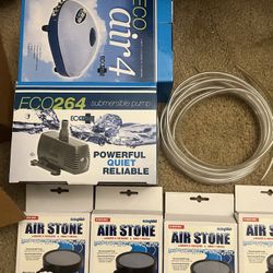 Air Pump, Water Pump, Air Stones, And Tubing For Aquarium/Pond/Fountain/Hydro
