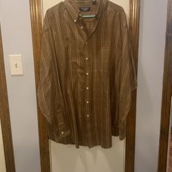 Roundtree & Yorke Classic 2XL Brown Checkered Long Sleeve Shirt 
