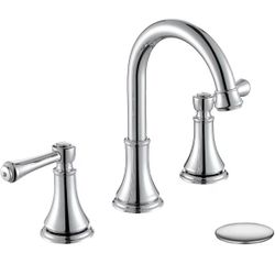 Chrome Two Handle 8 inch Widespread Bathroom Sink Faucet 3 Holes with Pop-Up Drain