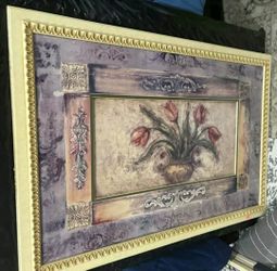 VINTAGE GOLD FRAMED FLORAL FLOWER BOUQUET PICTURE ART DECOR