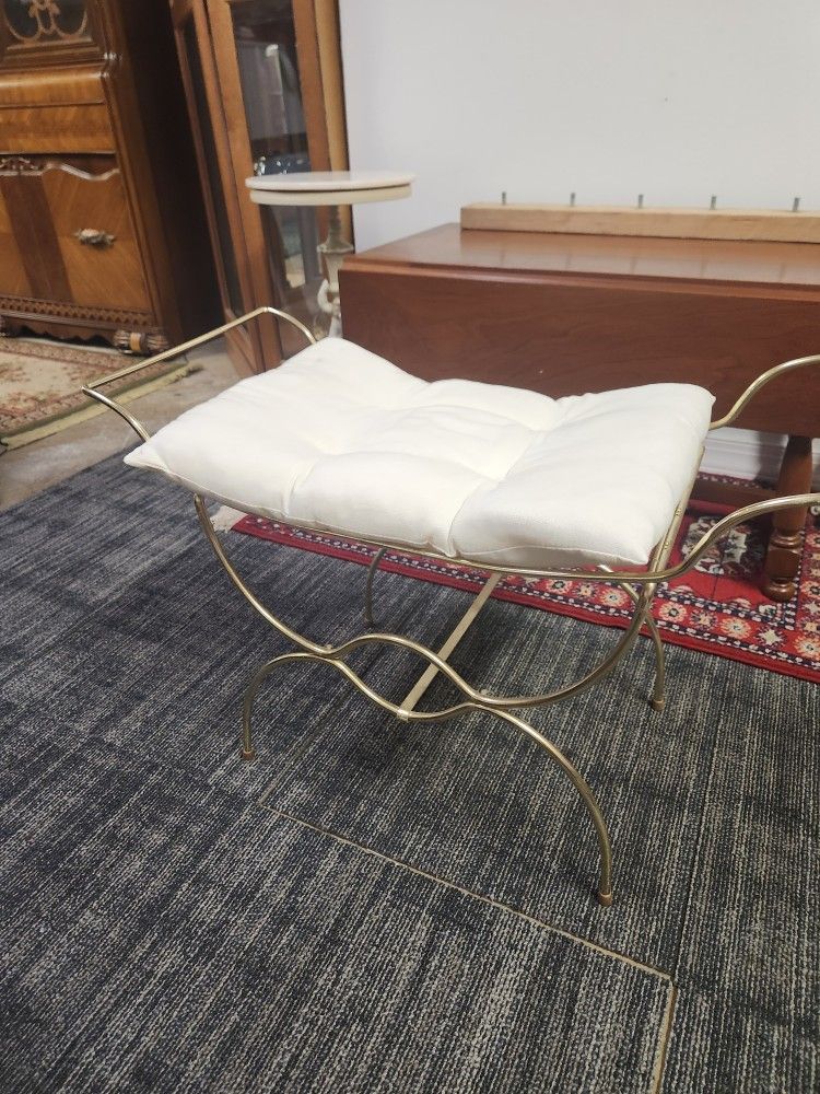 MCM Brass Vanity Bench Stoll w/ Padded Seat