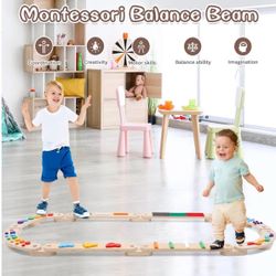 Wooden Balance Beam for Kids 3-5 Toddler Montessori Balance Beam Indoor Outdoor Kids Balance Stepping Stones Coordination and Stability Exercise