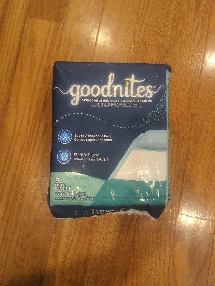 GoodNites Disposable Bed Mats - 9 Count New Sealed Bed Wetting Pads