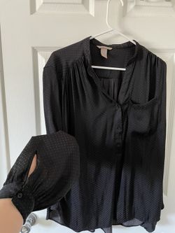 Women’s Size XL 16 Black Polka Dot Long Sleeve Blouse Flowy Button Front Top