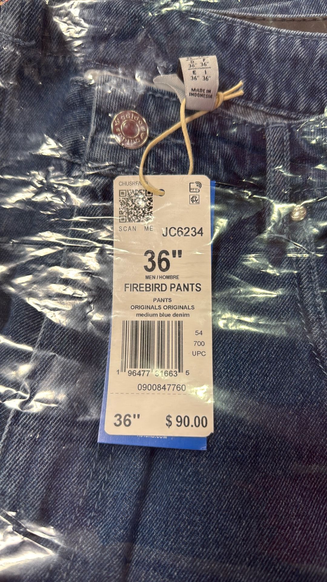 Adidas Firebird Striped Denim Pants (36”)