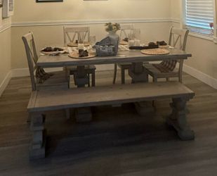 Farmhouse Dining Table Set with Bench and Chairs