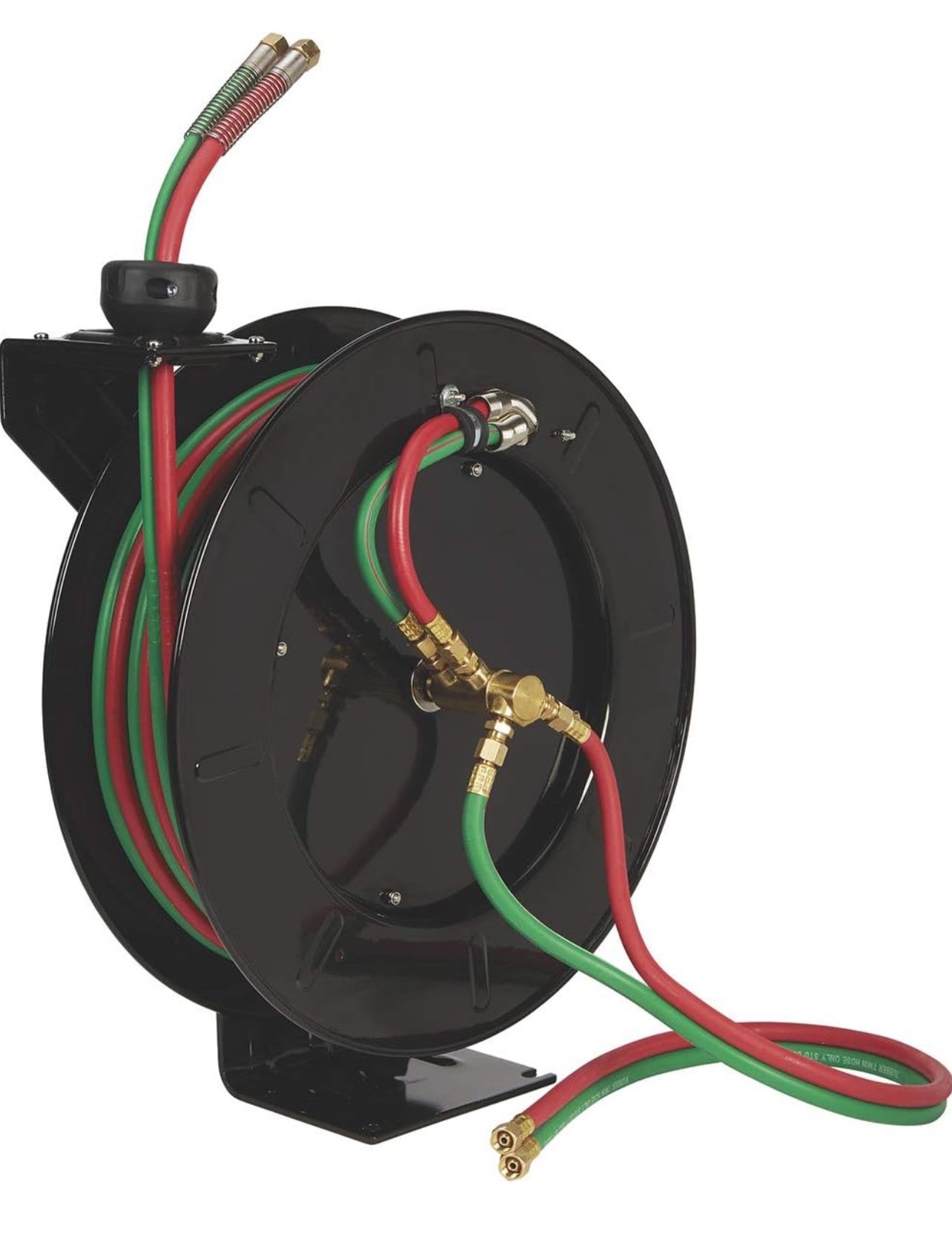 50' ft x 1/4" Air Gas Hose Auto-Rewind Retractable ID Twin Welding Hose Reel w/Spring-Driven Welding Hose Reel