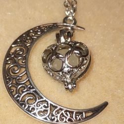 Silver Moon /Heart With Stone Necklace 