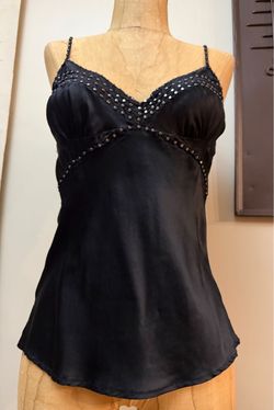 Gold Hawk studded black silk cami top XS