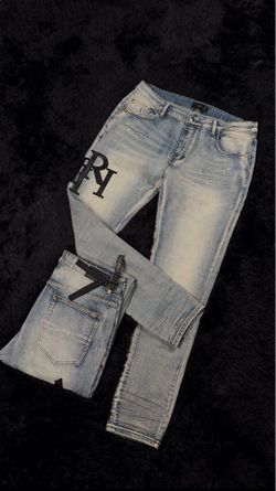 AMIRI Light Wash Logo Jeans – Designer Denim