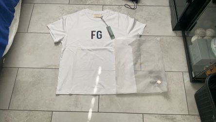 Fear of God White Logo Graphic Print Crew Neck Short Sleeve Cotton Jersey Tee S six generation