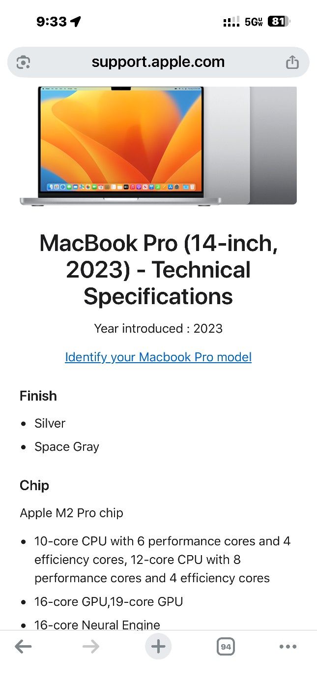 2023 -14 Macbook Pro - M2 Pro Chip - 16G - 512G SSD Grey AppleCare+