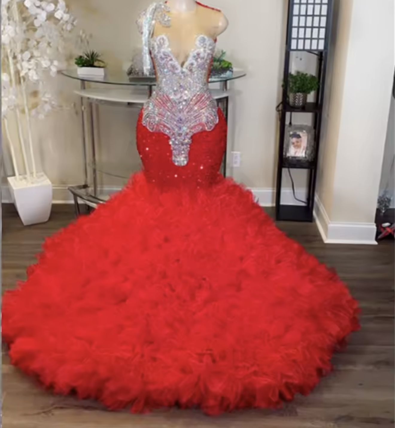 Red Tulle Ruched Silver Crystal Beaded Prom Dresses 2025 Stunning Sexy Mesh Black Girls Birthday Party Gowns vestido 