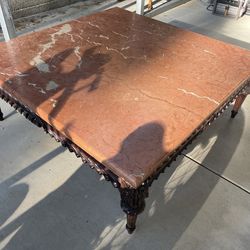 Square Marble Top Solid Wood Base Coffee Table