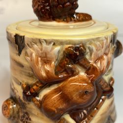 ceramic lidded honey pot jam preserve jar sugar bowl  wilderness forest nature theme 3”