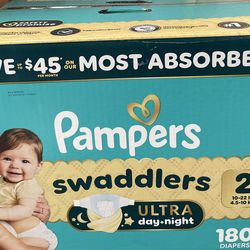 Pampers Swaddlers Ultra Day +night #2$40/180 Diapers