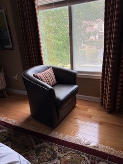 Dark Brown Leather Barrel Accent Chair