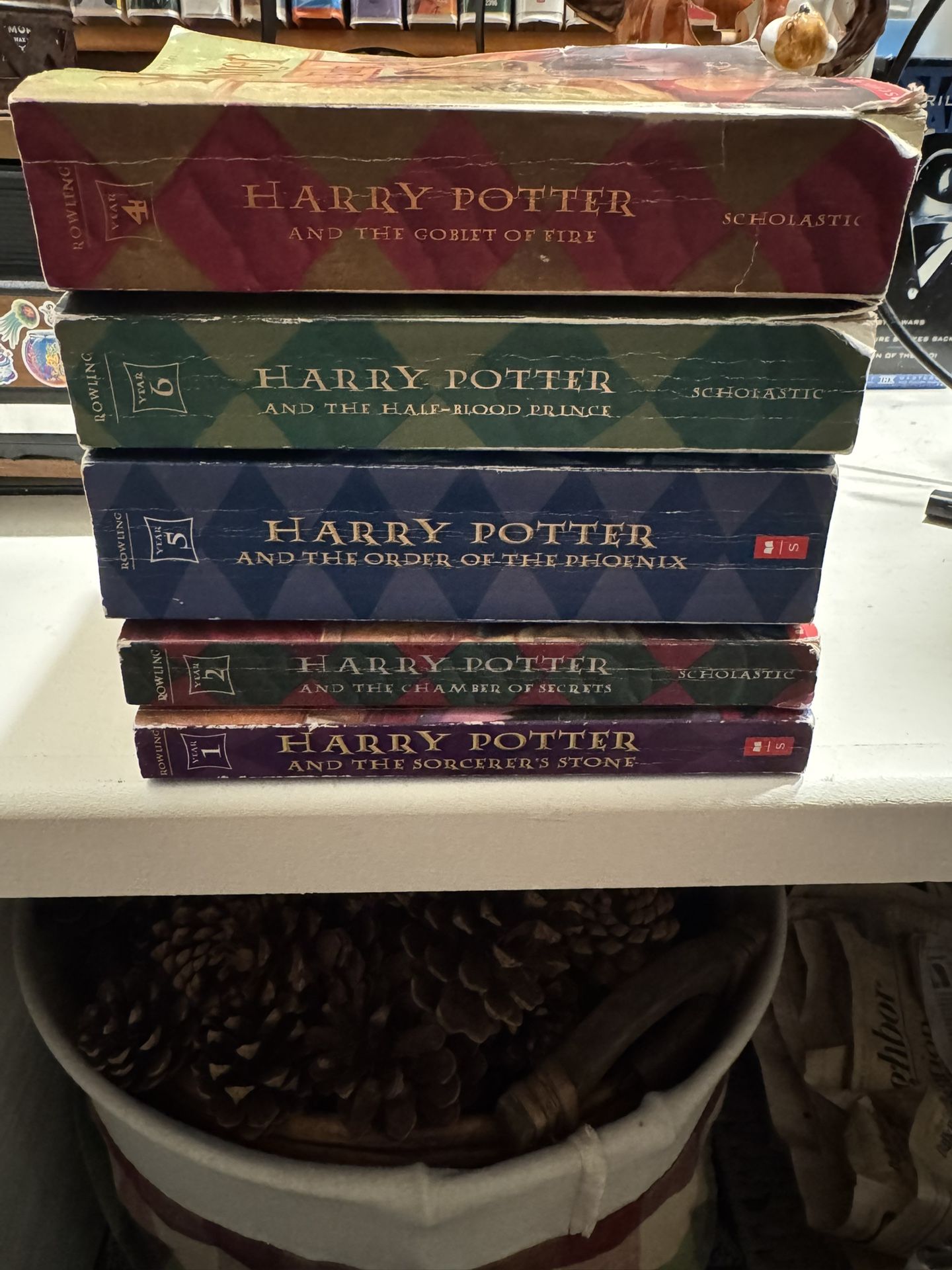 Harry Potter Paperback books 1, 2, 4, 5, and 6