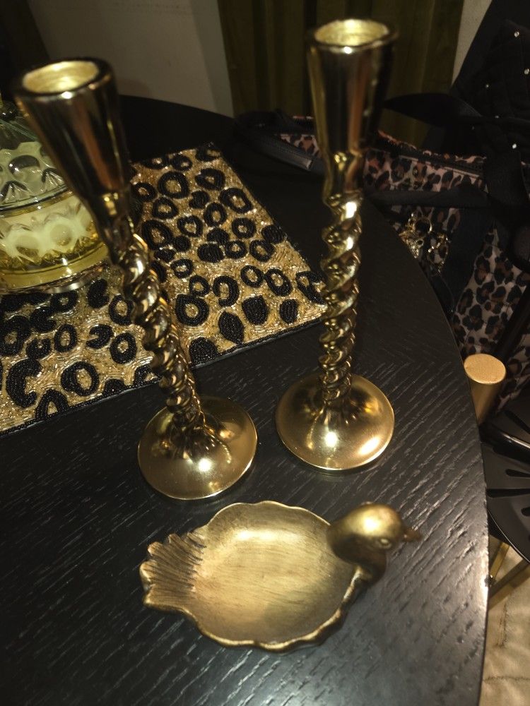 Gold Candle Sticks/ Dish