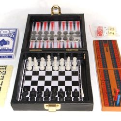 6 In 1 Travel Game Pocket Chess, Checkers, Backgammon, Cribbage, Dominoes, Cards