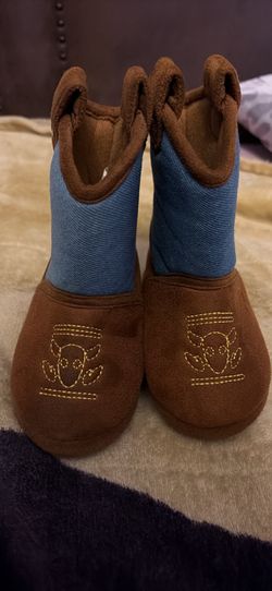 Kids Brown & Blue Cowboy Boot Slippers - Toy Story Woody