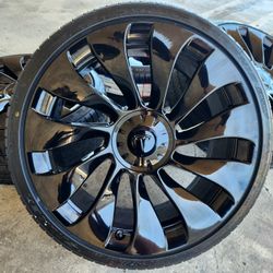 20" Tesla Model 3 Gloss Black Turbine OEM Wheels And Tires 