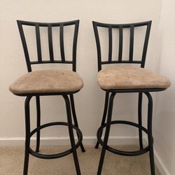 2 Beige Black Metal Kitchen Bar Stools / Island Chairs