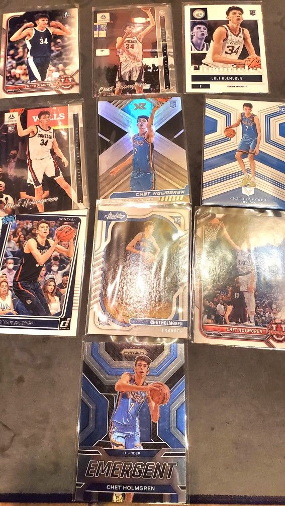 Lot Of 10 Random Rookie Chet Holmgren Oklahoma Thunder Basketball Cards All For $30