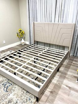 Beige Queen Size Bed Frame 
