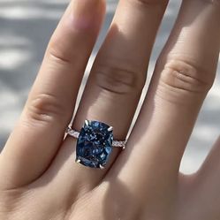 Beautiful Blue Lab Created Cubic Zirconia Silver Plated Diamond Wedding Ring Size 6, 7, 8, or 9 available 