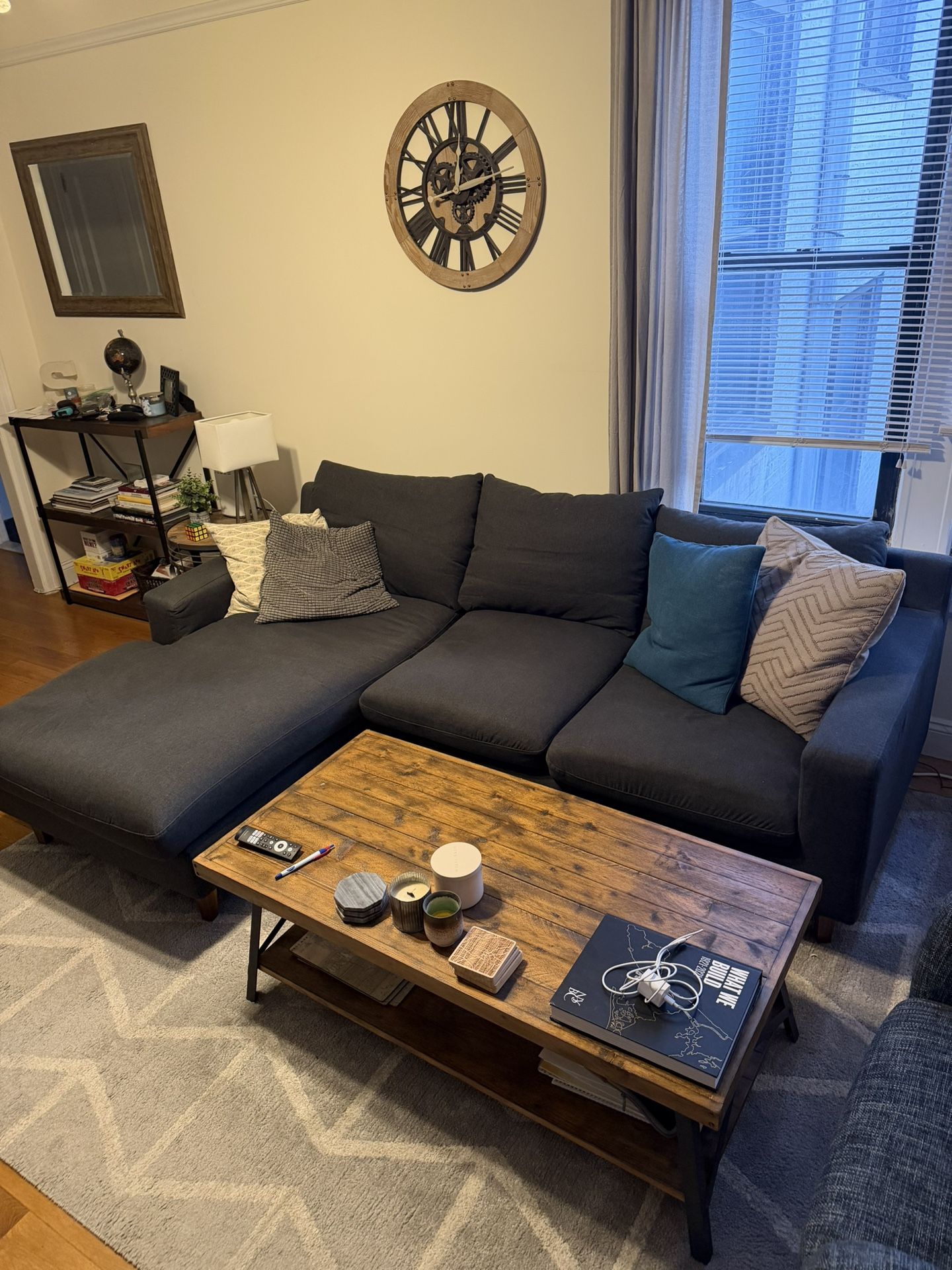 Interior Define Sloan 92” Sofa with Chaise – Charcoal – Excellent Condition