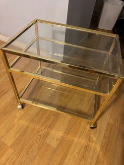 Gold Bar Cart with Glass Shelves for tv microwave or bar see description