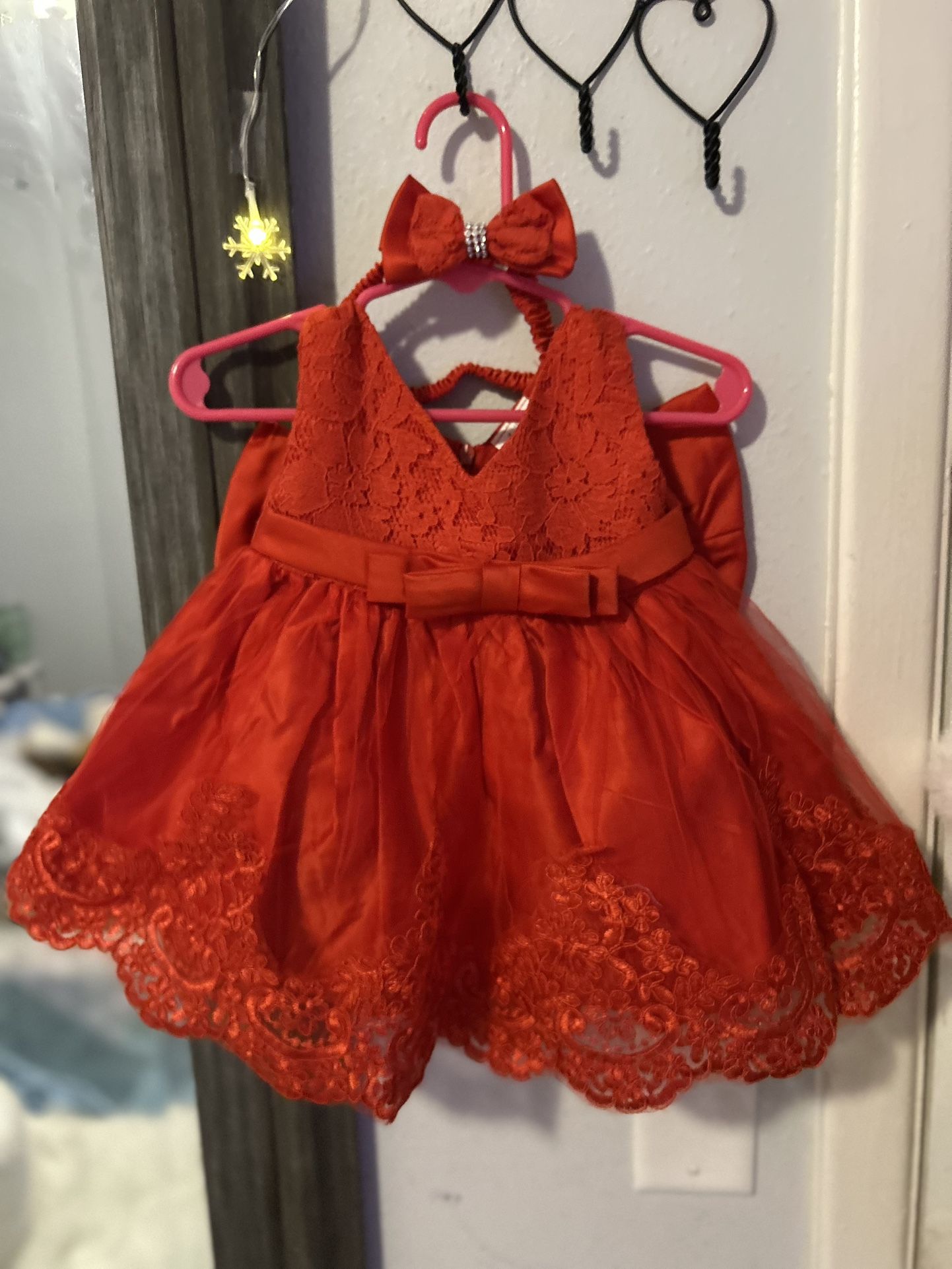 Beautiful Brand New Red Infant Gown With Match Headband Size 0-3