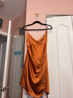 Orange Satin Mini Slip Dress