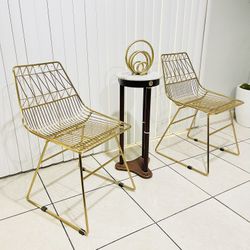 Gold Tone French  Metal Dining Chairs 2-Pack