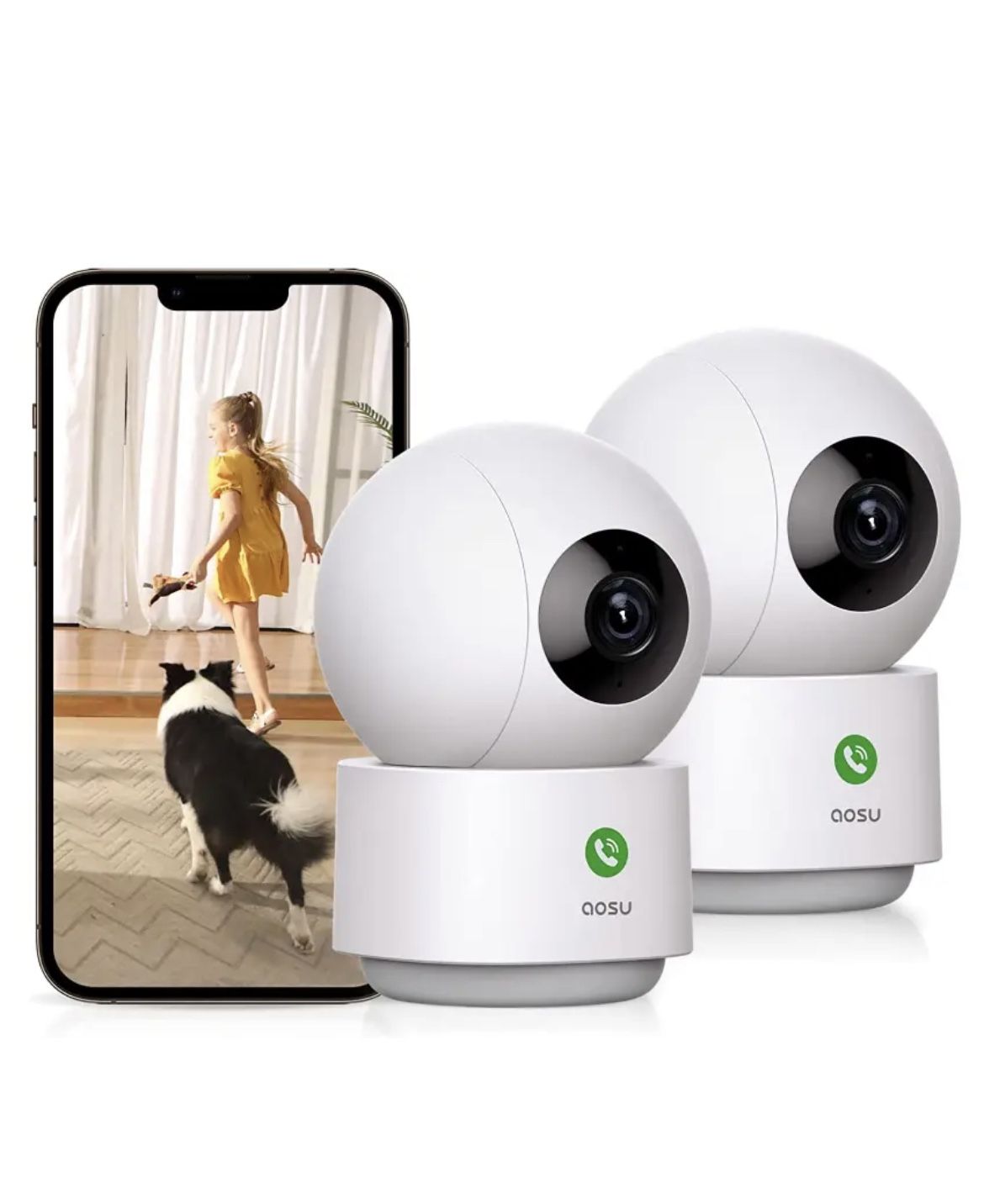 aosu 2K QHD Indoor Baby Monitor Supports One-Touch Calling 360° Pan-Tilt/CH7/12