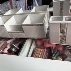 White Rhinestone Makeup Containers 