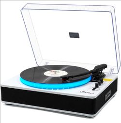 Record Player with Built-in Bluetooth Stereo Speakers, White Pearl