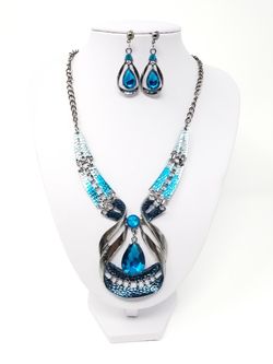 Blue/Silver Necklace Earrings Jewelry Set