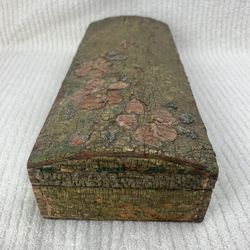 Antique Folk Art Wood Women’s Glove Box w/ Faux Bois Floral Motif Finish (12.5 x 5 x 3)