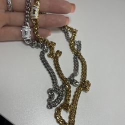 18k Stainless Steel Gold And Silver Cuban Link Chain