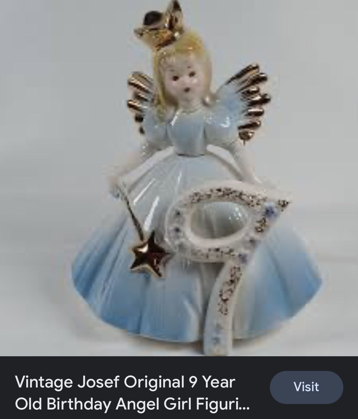 Vintage JOSEF ORIGINALS 9th Birthday Girl Angel Fairy Princess Wand Crown Statue. (Other Years Too!)
