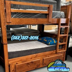 Triple Full Bunk Bed Oak With Mattresses Colchones Incluidos 