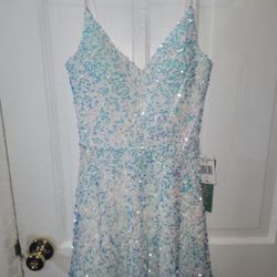 B. Smart Sequin Dress White Iridescent Party Mini Dress Women's Apparel Size 3. Vestido