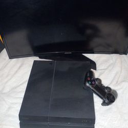 Ps4 With A Samsung Curved Monitor And Wireless Controller 