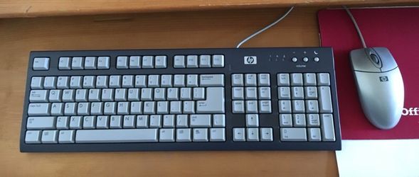 Monitor, mouse, pad and keyboard