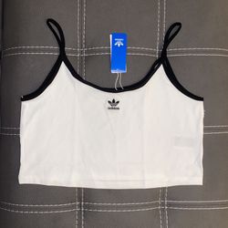 New Adidas Tank Top Large White Stretchy Cotton Black Spaghetti Straps Original