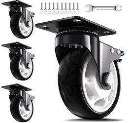 5 Inch Heavy Duty Casters, 2600lbs Capacity (Set Of 4) - Industrial Swivel Caster Wheels With Brakes For Workbenches, Carts & Furniture - Floor Protec