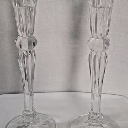Clear Cut Glass Taper Candlestick Holders Set of 2